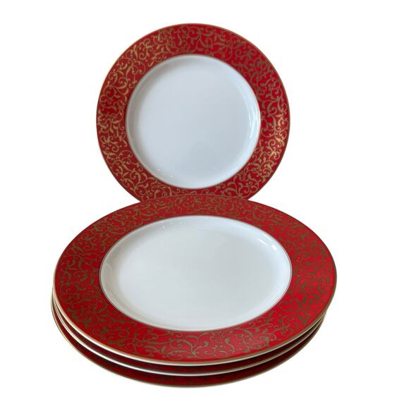 Mikasa Parchment Red Dinner Plates 11in Set of 4 Fine Porcelain NEW - Picture 14 of 16